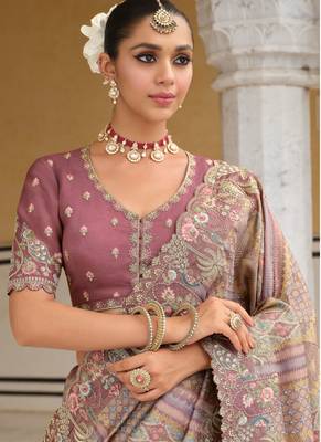 silk blend saree with premium embroidery sequins & diamond cutwork 3