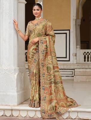 silk blend saree with premium embroidery sequins & diamond cutwork 1