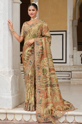 silk blend saree with premium embroidery, sequins & diamond cutwork