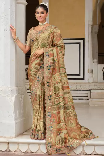 silk blend saree with premium embroidery, sequins & diamond cutwork
