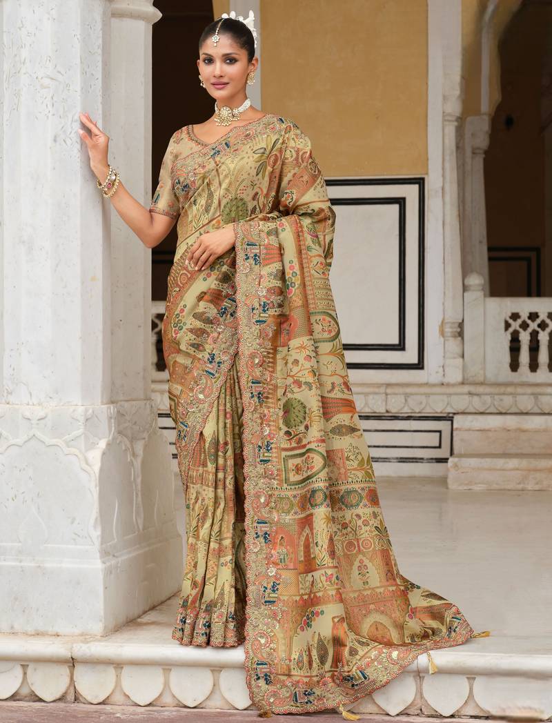 silk blend saree with premium embroidery, sequins & diamond cutwork