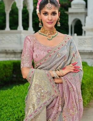 silk blend saree with premium embroidery sequins & diamond cutwork 4