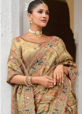 silk blend saree with premium embroidery sequins & diamond cutwork 2
