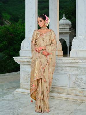 silk blend saree with premium embroidery sequins & diamond cutwork 1