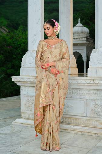silk blend saree with premium embroidery, sequins & diamond cutwork