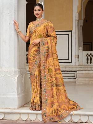 silk blend saree with premium embroidery sequins & diamond cutwork 1