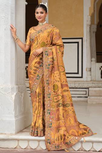 silk blend saree with premium embroidery, sequins & diamond cutwork