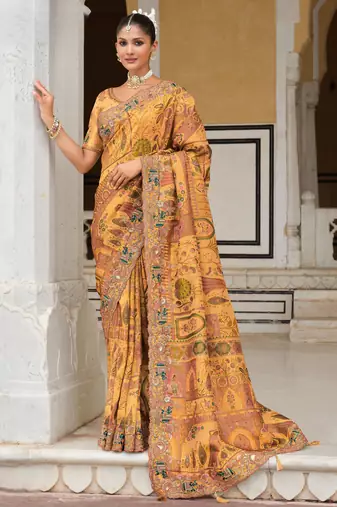 silk blend saree with premium embroidery, sequins & diamond cutwork