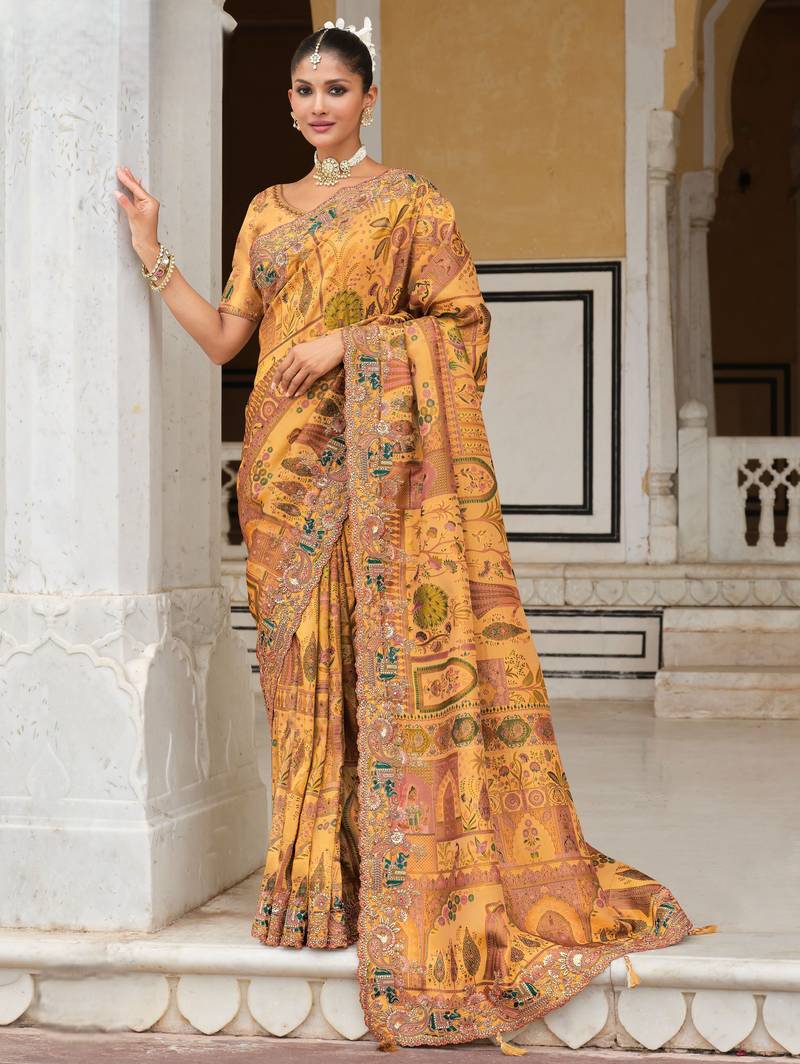 silk blend saree with premium embroidery, sequins & diamond cutwork