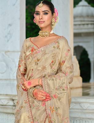 silk blend saree with premium embroidery sequins & diamond cutwork 2