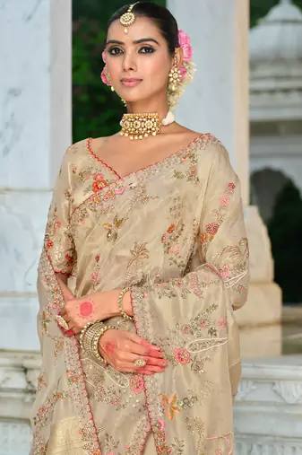 silk blend saree with premium embroidery sequins & diamond cutwork