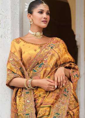 silk blend saree with premium embroidery sequins & diamond cutwork 2