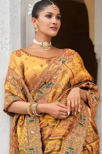 silk blend saree with  embroidery sequins & diamond cutwork