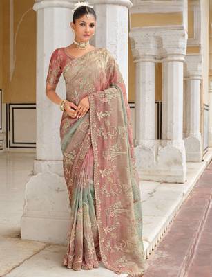 silk blend saree with premium embroidery sequins & diamond cutwork 1