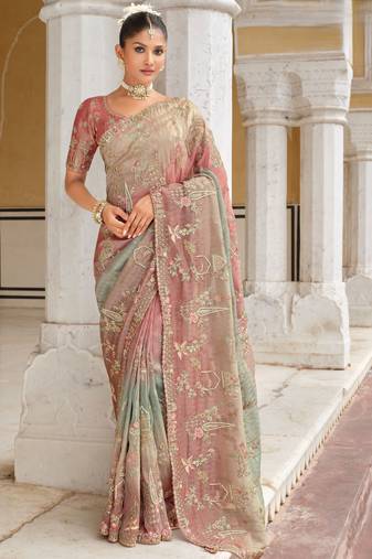 silk blend saree with premium embroidery, sequins & diamond cutwork