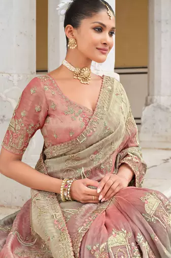 silk blend saree with premium embroidery sequins & diamond cutwork