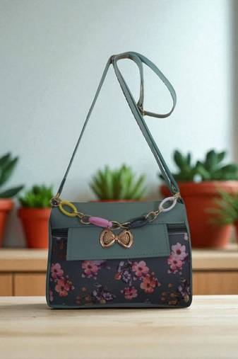 Multi-Colour Fabric Sling Bag | Floral & Check Printed Crossbody