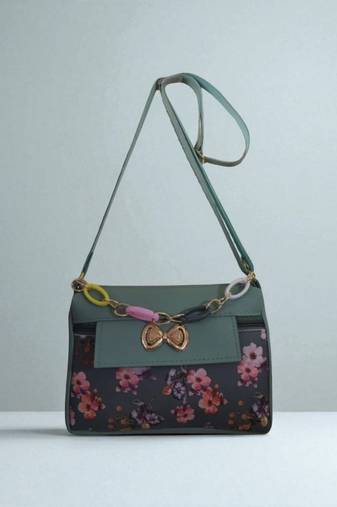 Floral Print Messenger Sling Bag for Women | Blue Fabric Shoulder Bag