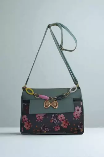 Floral Print Messenger Sling Bag for Women | Blue Fabric Shoulder Bag
