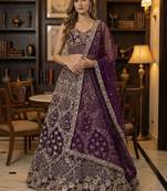 wine thread embroidered silk lehenga set choli with dupatta