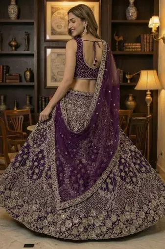 wine thread embroidered silk lehenga set choli with dupatta