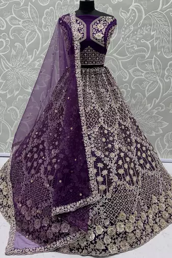 wine thread embroidered silk lehenga set choli with dupatta
