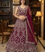 pink thread embroidered silk lehenga set choli with dupatta
