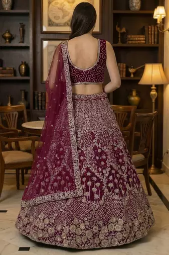 pink thread embroidered silk lehenga set choli with dupatta