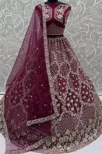 pink thread embroidered silk lehenga set choli with dupatta