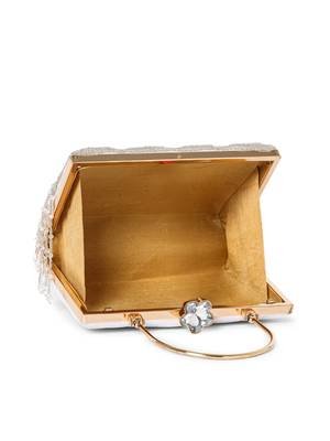 crystal cascade white & silver beaded velvet clutch 7