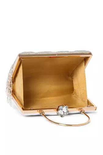 crystal cascade white & silver beaded velvet clutch