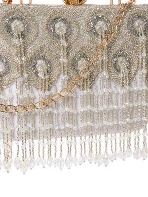 crystal cascade white & silver beaded velvet clutch 8