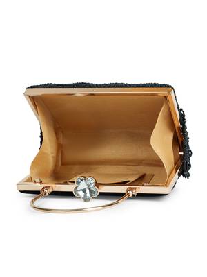 crystal cascade black & gold beaded velvet clutch 7