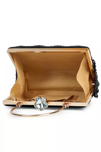 crystal cascade black & gold beaded velvet clutch