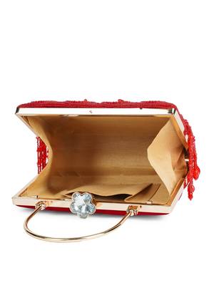crystal cascade crimson red & gold beaded velvet clutch 7