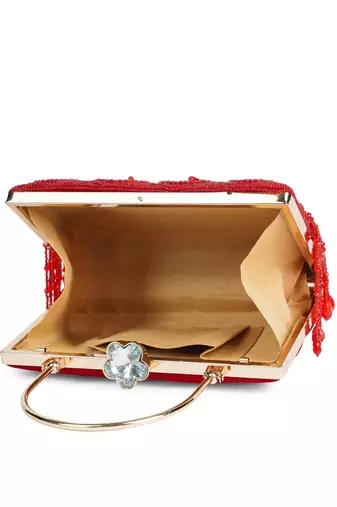 crystal cascade crimson red & gold beaded velvet clutch