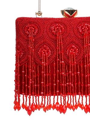 crystal cascade crimson red & gold beaded velvet clutch 8