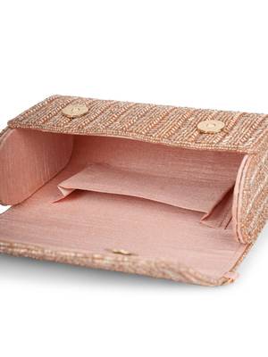 crystal cascade dusty pink & gold chevron beaded faux silk clutch 7