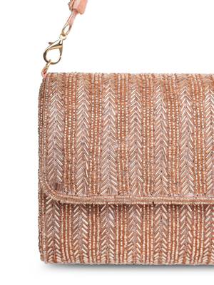 crystal cascade dusty pink & gold chevron beaded faux silk clutch 8