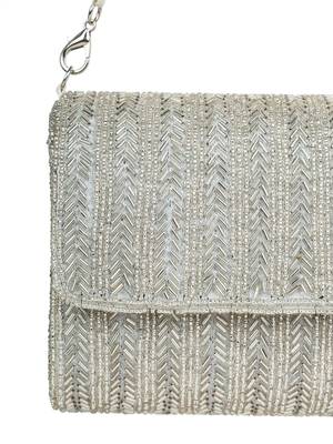 crystal cascade silver chevron beaded faux silk clutch 8
