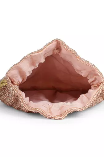 crystal cascade dusty pink & gold chevron beaded faux silk potli