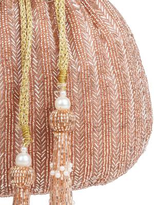 crystal cascade dusty pink & gold chevron beaded faux silk potli 8
