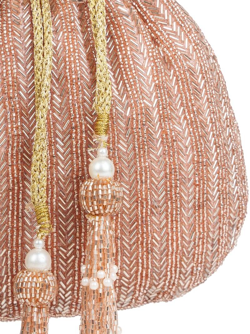 crystal cascade dusty pink & gold chevron beaded faux silk potli