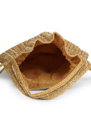 crystal cascade antique gold chevron beaded faux silk potli 7