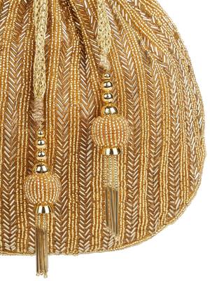 crystal cascade antique gold chevron beaded faux silk potli 8
