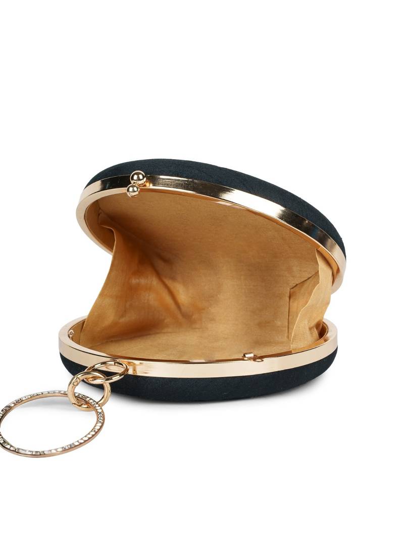 glided gleam black, pearl & multi peacock embroidered faux silk clutch