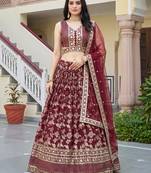 maroon sequins dola silk lehenga set choli with dupatta