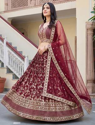 maroon sequins dola silk lehenga set choli with dupatta 3