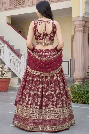 maroon sequins dola silk lehenga set choli with dupatta