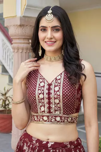 maroon sequins dola silk lehenga set choli with dupatta